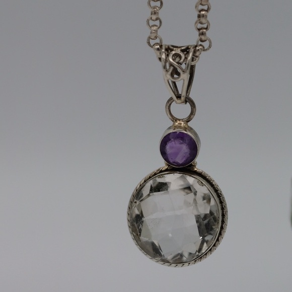 BOXCHAIN BEAUTY AMETHYST AND MOONSTONE NECKLACE AND PENDANT STERLING SILVER - Picture 9 of 15